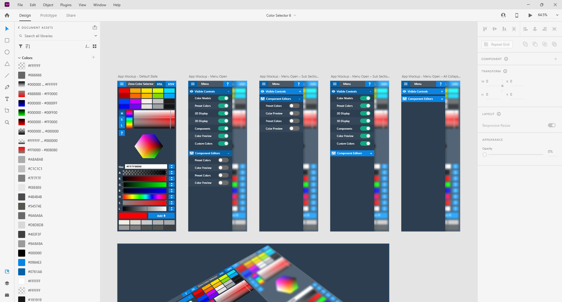 Adobe XD prototyped artboards.